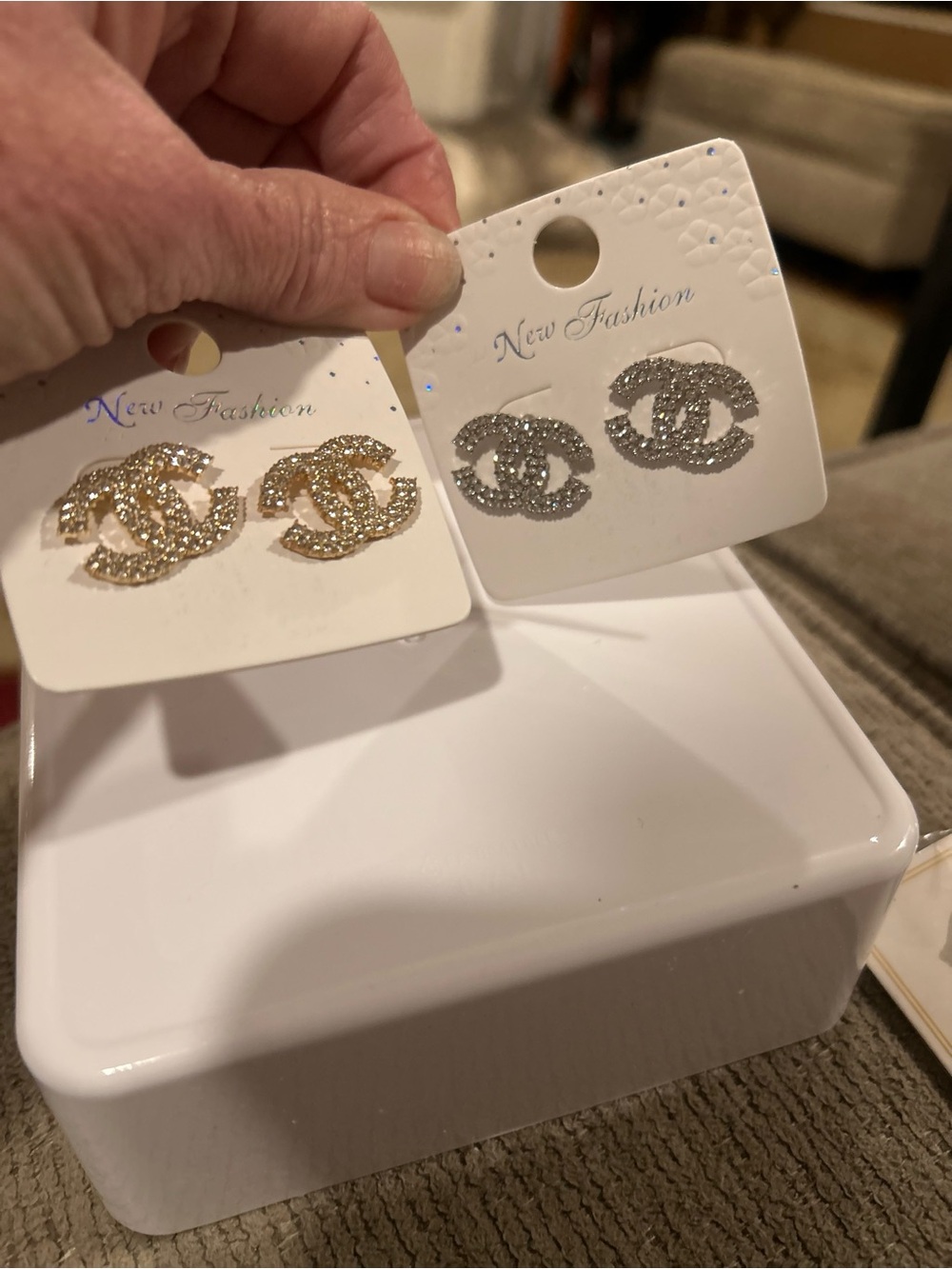 Sparkling Interlocking Stud Earrings - Gold and Silver, 2 pairs - Picture 7 of 7